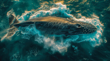 Obraz premium Majestic Whale Soaring Over Ocean Waves