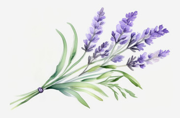 Fototapeta na wymiar Watercolor bouquet of lavender branch on white background, Botanical herbal illustration for wedding or greeting card, Wallpaper, wrapping paper design, textile, scrapbooking
