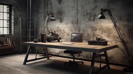 Industrial-chic desk for a meditative and contemporary atmosphere.