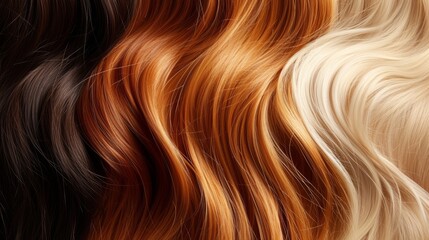 Closeup hair. Different types and colors of hair. Blonde, brunette, red, black, auburn colors. - obrazy, fototapety, plakaty