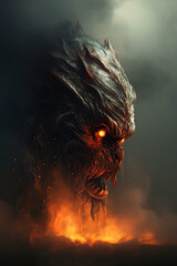 infernal monster demon devil in hell inferno. Cover for horror book