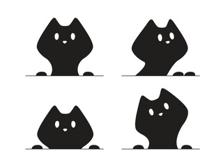 Collection of a abstract peeking curious cat. Vector illustration isolated on white background