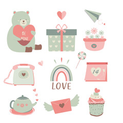 Valentine's day icon , February 14. love,animal,cute,Vector illustrations. love, couple, heart, valentine,flowers. Drawings for postcard, card, and congratulations - 722931558