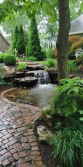 Tranquil Backyard Oasis: Paver Brick Patio and Duck Pond Waterfall