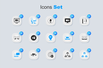 Set Meeting, Mute microphone, Freelancer, Video chat conference, and icon. Vector