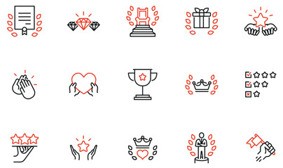 Vector Set of Linear Icons Related to best service, premium evaluation, feedback and review. Mono line pictograms and infographics design elements - part 2