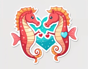 sticker with two seahorses holding a heart