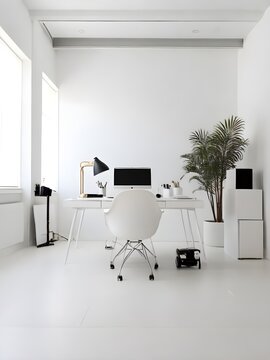 white minimalist office for filmaker