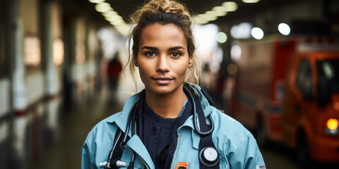 Emergency Medical Technician Paramedic in a life-saving role, providing immediate medical attention - obrazy, fototapety, plakaty