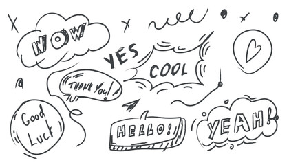 Hand drawn comic speech bubbles with popular message sketch design