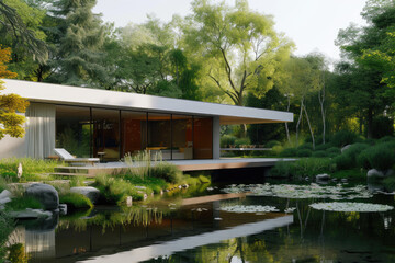 Fototapeta na wymiar a modern minimalist house in nature