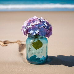 A Captivating Hydrangea Jar Amidst Beach Serenity AI GENERATED