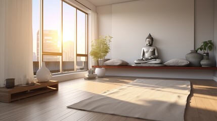 Urban Zen meditation room with tranquil vibes and contemporary minimalism