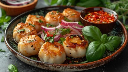 Dumplings Gyoza on a plate well decorated product photo