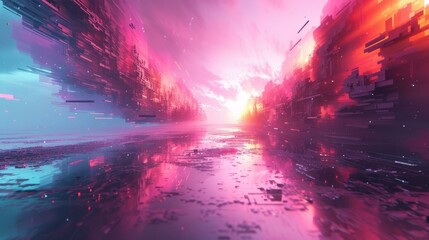 Cityscape of a Cyberpunk City with Sunset Colors