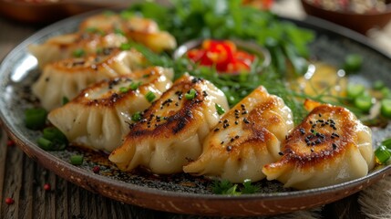 Dumplings Gyoza on a plate well decorated product photo