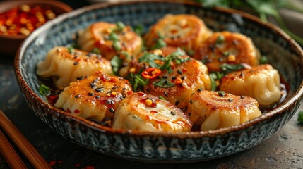 Dumplings Gyoza on a plate well decorated product photo