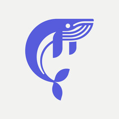 Simple whale logo, flat design style vector.
