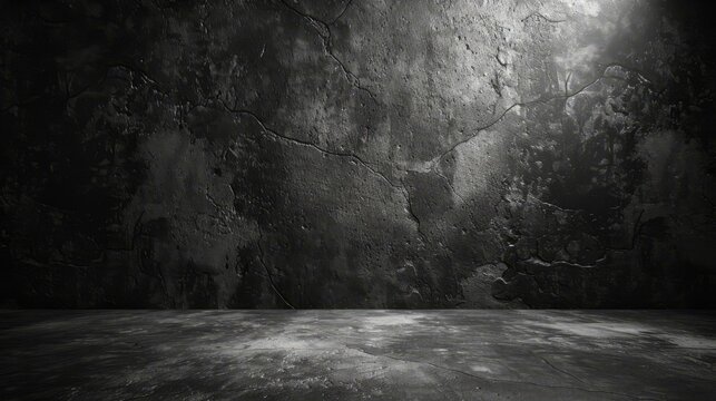 Spotlight on Dark Cracked Cement Wall and Floor © Molostock