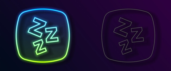 Glowing neon line Sleepy icon isolated on black background. Sleepy zzz talk bubble. Vector