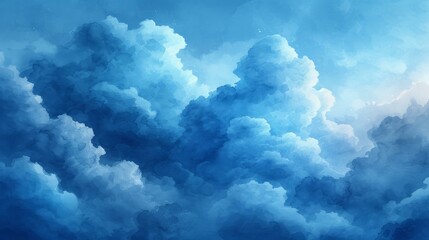 Blue and white cloudscape painting