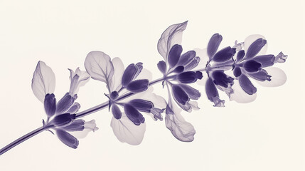 Aesthetic botanical x-ray of lavender. Harmonious forms. Minimalism concept. Light color palette. Generative AI - obrazy, fototapety, plakaty