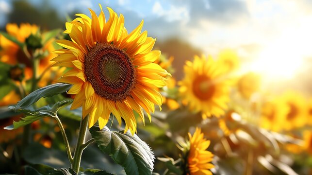 Golden Hour Over Sunflower Field