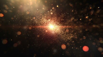 Golden particles floating on a black background
