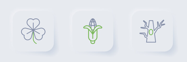 Set line Bare tree, Corn and Clover icon. Vector