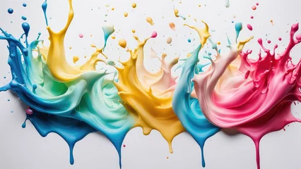 Fototapeten Colored milk on a white background. Colored acrylic paint on a white background © poto8313