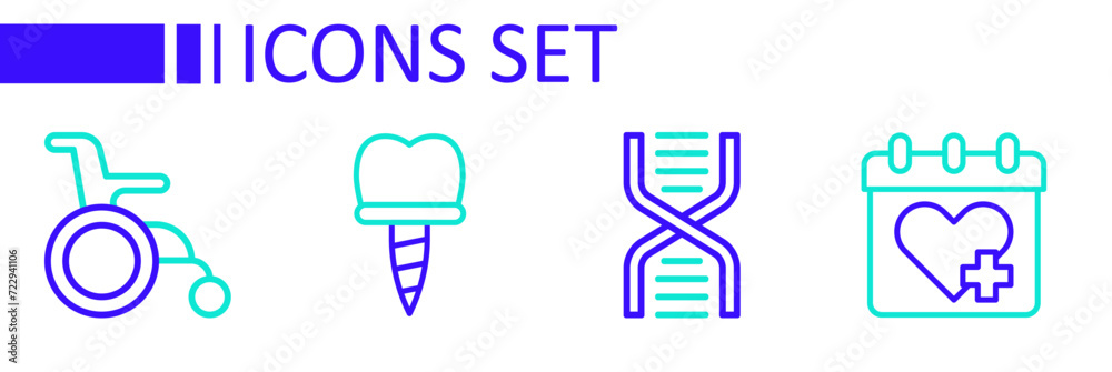 Canvas Prints set line doctor appointment, dna symbol, dental implant and wheelchair for disabled person icon. vec