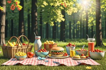spring picnic Miniature 3d render style 10