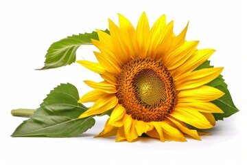 Obraz premium A Single Sunflower in Full Bloom with Green Leaves