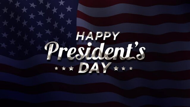 happy president's day text animation with beautiful lettering on american flag background