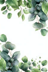 Green eucalyptus leaves and branches watercolor illustration