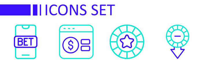 Set line Casino chips, Online poker table game and sports betting icon. Vector