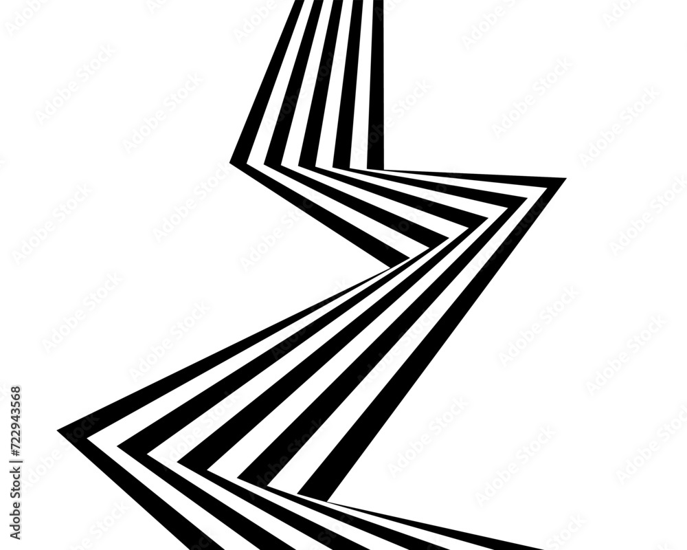 Poster black on white abstract perspective line stripes with 3d dimensional effect isolated on white.