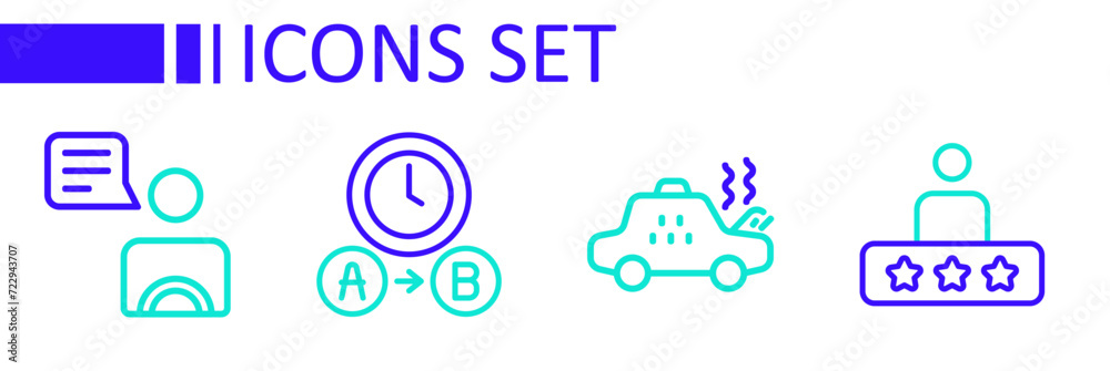 Wall mural Set line Taxi service rating, Broken taxi car, waiting time and driver icon. Vector