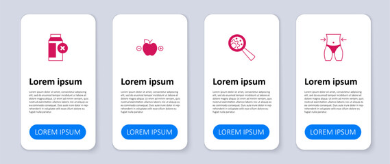 Set Women waist, GMO, Calorie calculator and Lactose intolerance. Business infographic template. Vector