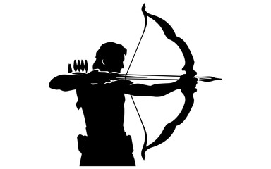 bow and arrow black and white vector  - obrazy, fototapety, plakaty
