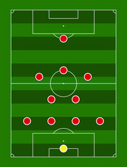 The 4-2-3-1 Formation. Football team formation. Soccer or football field