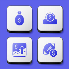 Set Money bag, Coin money with dollar, Financial growth increase and American football betting icon. White square button. Vector