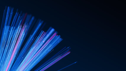 Illuminated fiber optic cables. Glowing internet data streams. Digital transmission. 3d render illustration