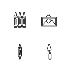 Set line Palette knife, Marker pen, Wax crayons for drawing and Picture landscape icon. Vector