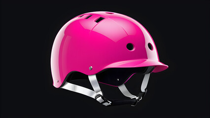 Pink color bicycle helmet. The bicycle Road bike safety helmet icon is isolated on a black background. With black copy space.