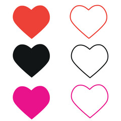 set of hearts of different colors, valentine's day symbol, isolated on a white background, flat vector illustration