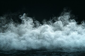White smoke or vapor cloud on a dark background. Dry ice smoke. Chemical reaction. Magic trick. - obrazy, fototapety, plakaty