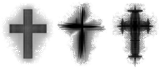 Abstract Devotion: A Bold Dot Matrix Cross. Embrace the fusion of tradition and modern art in this unique piece. - obrazy, fototapety, plakaty