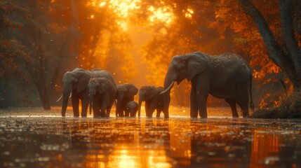 Elephant Family, Heartwarming scene of a family of elephants, emphasizing the strong bonds within the animal kingdom. 