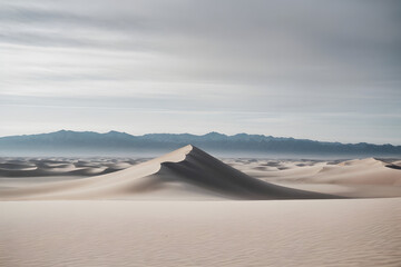 Fototapeta na wymiar Desert photo with gray sand dunes in shades of gray, reminiscent of drought